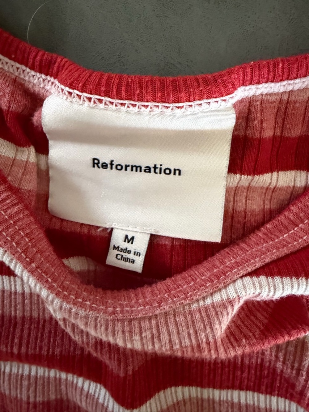 Reformation Striped Ribbed Tee in Coral and White